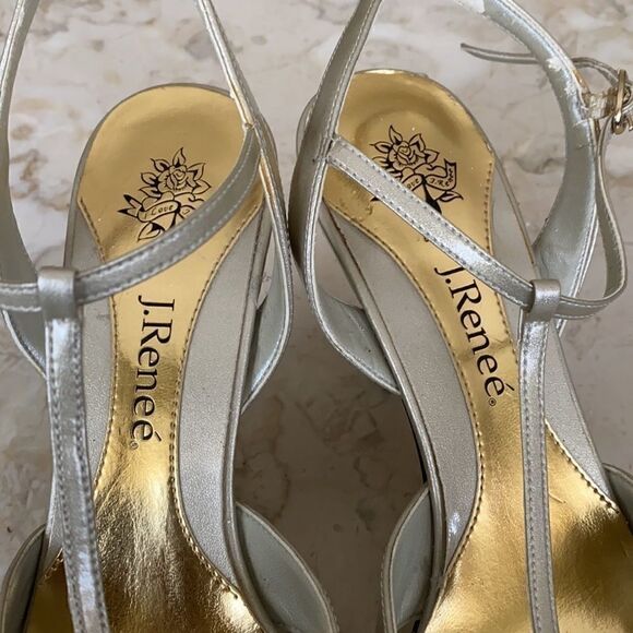 J. Renee Gold & Ivory Metallic Slingback Heels - Picture 7 of 9